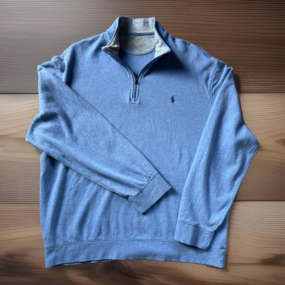 🔥🧸Polo Ralph Lauren Luxury Jersey Quarter Zip Pullover Sweater XXL Blueberry